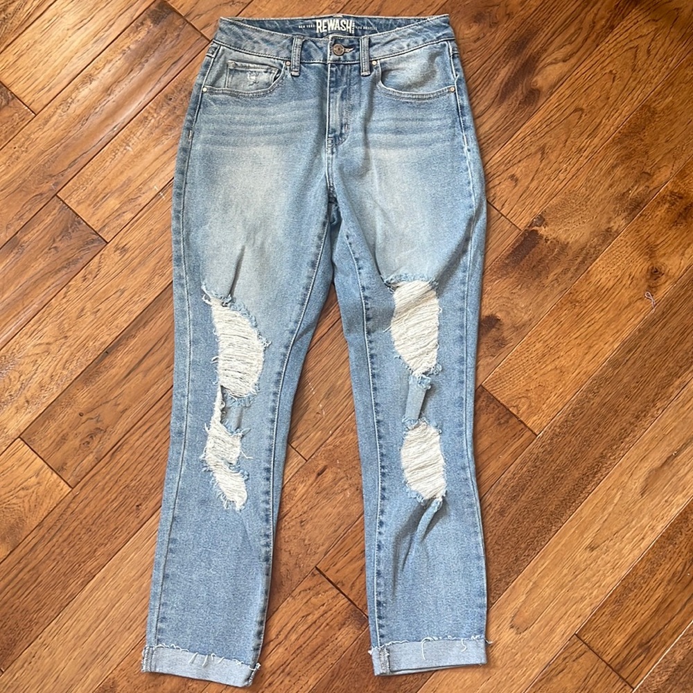 blue ripped straight jeans